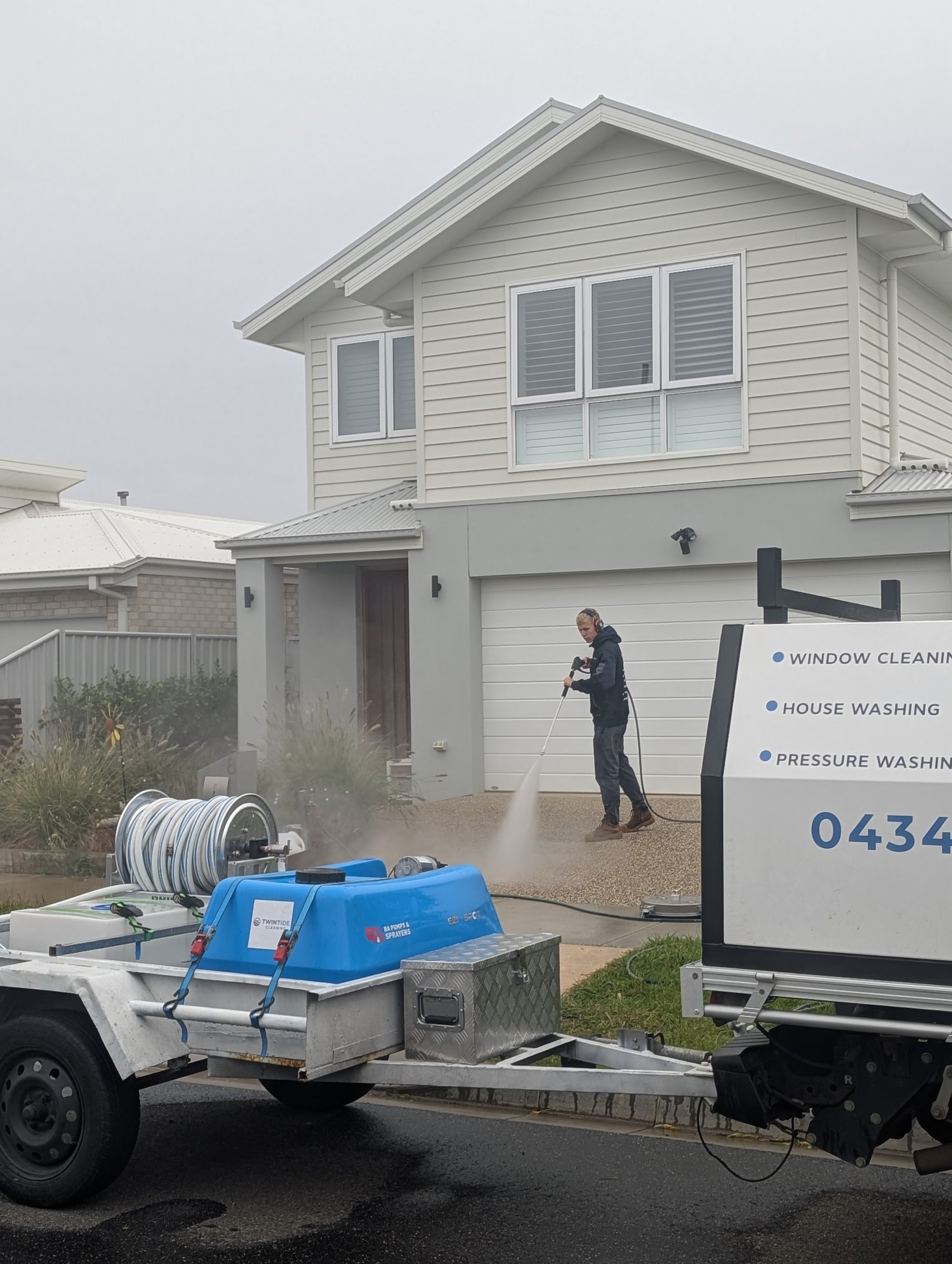 Pressure-washed driveway — full property reset — Concrete driveway and surrounds restored on a Geelong home as part of a full external clean.